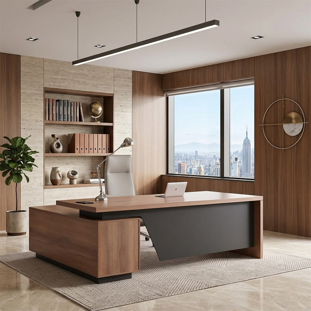 High-Status Director Office with Smoked Glass Trophy & Credenza Display #89